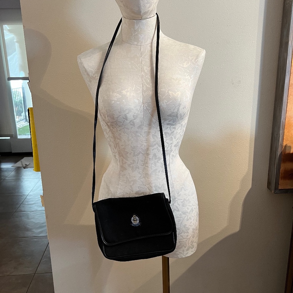 Vintage La Bagagerie Black Linen and Leather Crossbody Bag